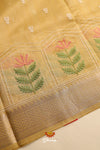 Mustard Floral Work Embroidered Chanderi Saree For Women