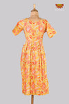 Yellow Bagru Floral Frock For Kids
