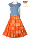 Orange Silver Tree Pattu Pavadai For Girls