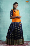 Navy Blue With Magenta Pattu Pavadai Material