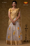 Yellow Organza Onam Half SareeFor Girls !!!