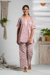 Peach Cotton Night Wear Set For Women 