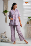 Lavender floral Cotton Night Wear Set For Women