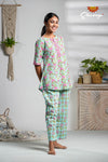 Green floral Cotton Night Wear Set For Women