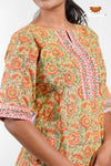 Green And Orange floral Cotton Night Wear Set For Women