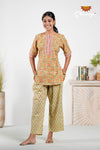 Green And Orange floral Cotton Night Wear Set For Women