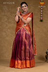 Pongal Colletion - Purple With Orange Copper Silk Half Saree !!!