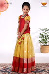 Yellow Tissue Jega Pattu Pavadai For Kids