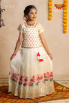 Onam Collection - Half White Onam Pink Lotus Pattu Pavadai - !!!