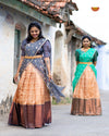 Girls Green Golden Rail Half Saree | Langa Davani