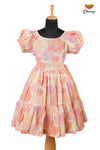 Summer Collection - Peach Hakoba Floral Frock For Girls !!!