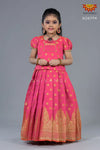 Pink And Blue Pattu Pavadai Material