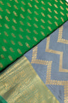 Grey and Green Pattu Pavadai Material