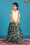 Girls Ramar Green Kalamkari Jute Pattu Pavadai 