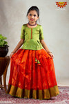 Girls Orange Copper Drops Pattu Pavadai | Langa 