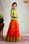 Girls Orange Copper Drops Pattu Pavadai | Langa 
