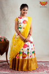 Girls Yellow Lotus Lehenga-Yellow 