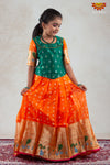 Orange Peacock Paithani Pattu Pavadai for girls | langa !!!