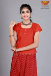 Girls Maroon Pure Cotton Jacquard Pavadai Set 