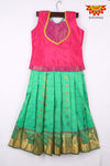 Girls Art Silk Pattu Pavadai Green