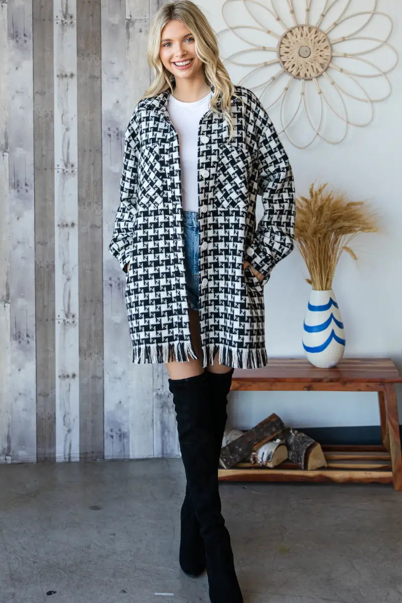 Houndstooth Fringed Shacket