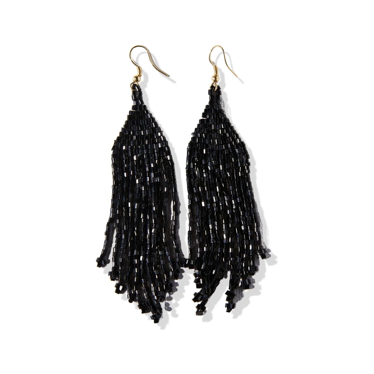 Black Iridescent Long Fringe Earring