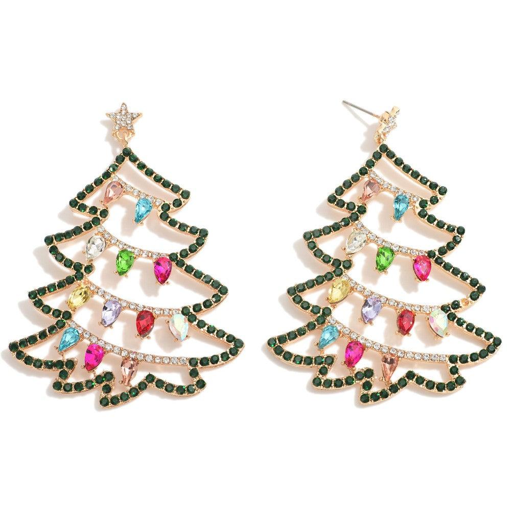 rhinestone christmas tree earrings