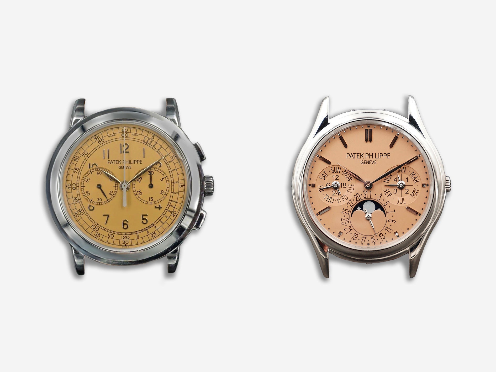Patek Philippe 5070G and 3940G Saatchi Editions with salmon dials