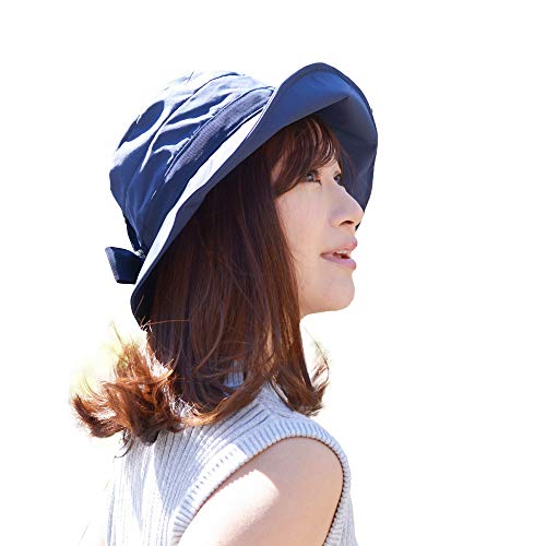 日本製 UV カット レディース 帽子 ネイビー 接触冷感 撥水加工 サイズ ...