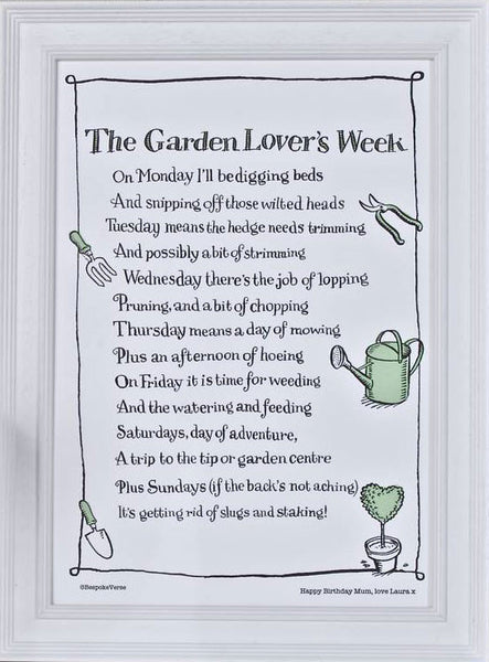 Bespoke Verse | The Garden Lovers Week Poem Print | Indigo Blue Trading