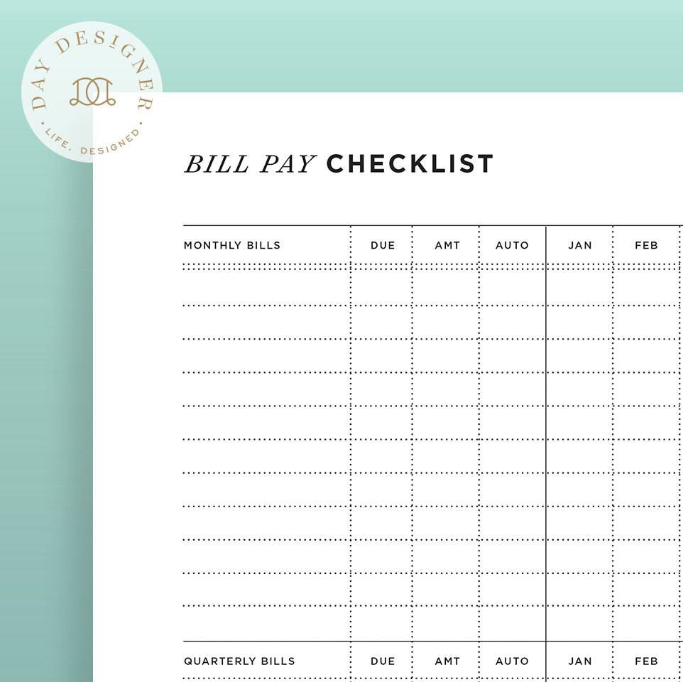 Bill Pay Checklist Day Designer