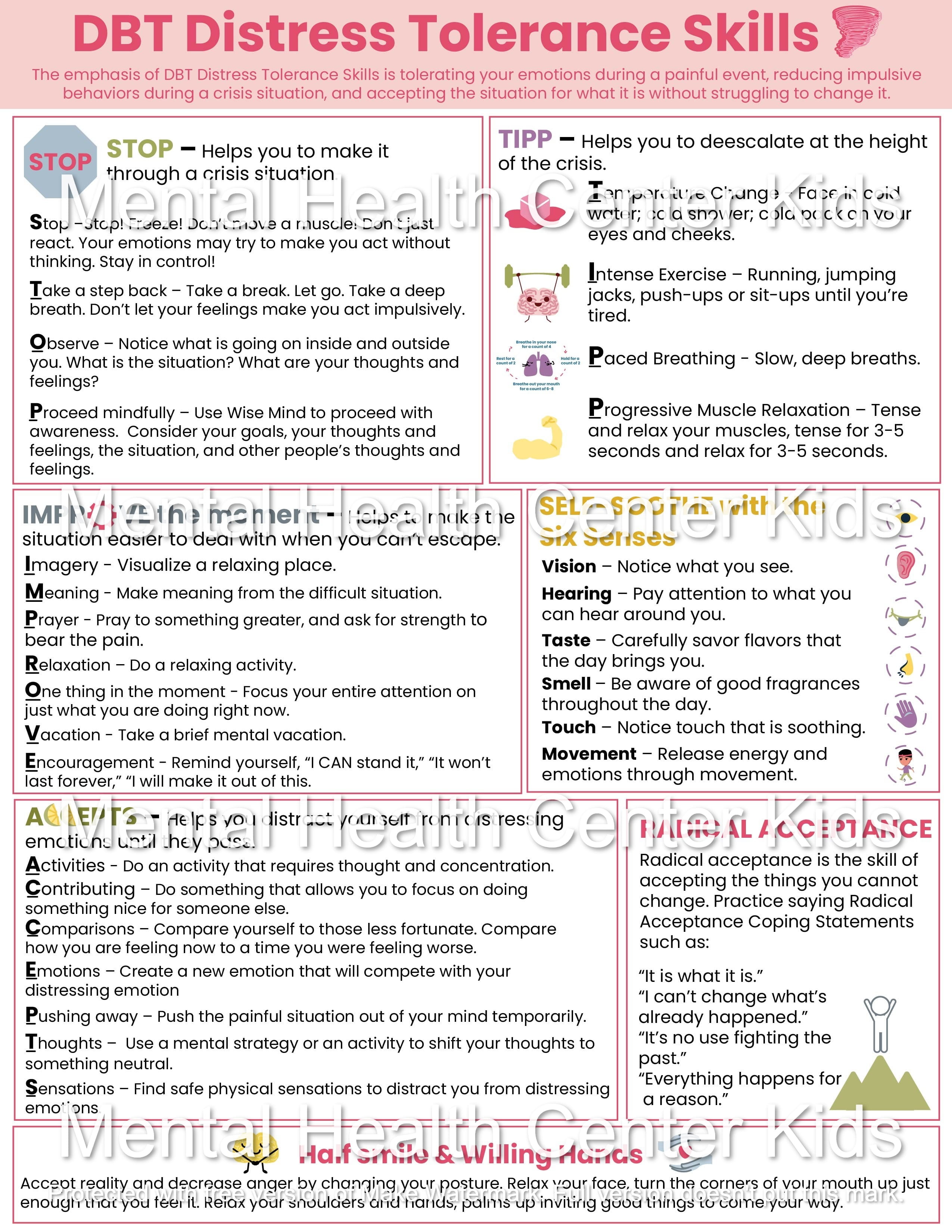 DBT Distress Tolerance Skills (PDF)N Mental Health Center Kids