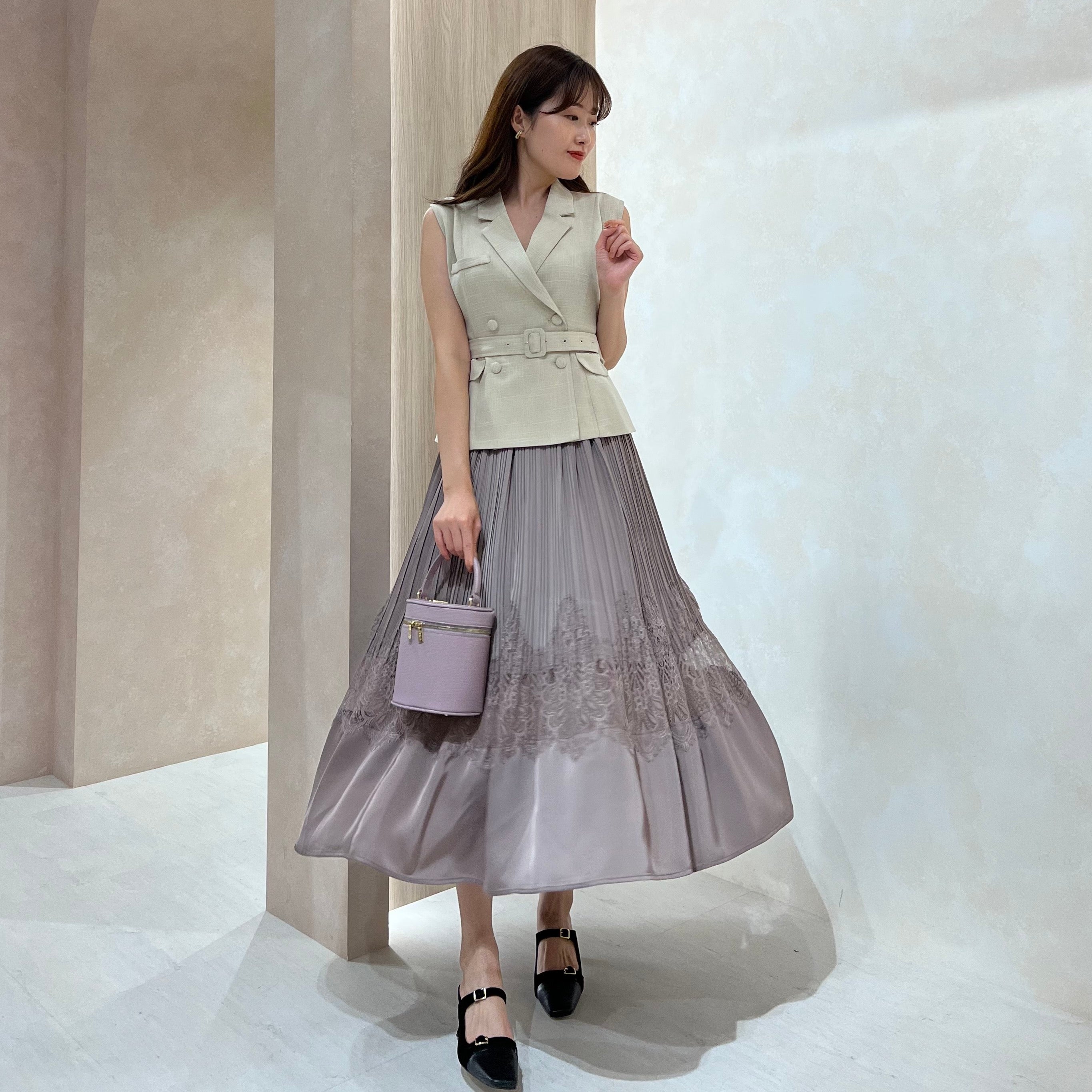Her lip to Meurice Pleated Lace Dress - ロングワンピース/マキシ