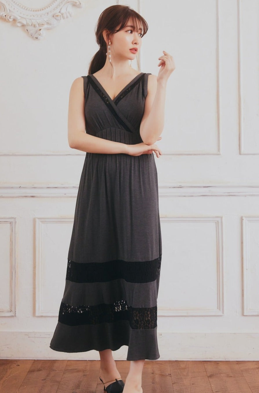 herlipto Lace-trimmed Jersey Long Dress - ロングワンピース