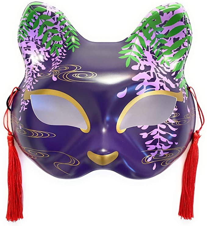 Happy Purple Kitsune fox Mask Oni Masks