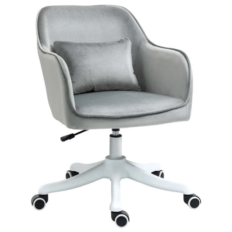ProperAV Velvet-Feel Adjustable Swivel Office Chair with Massage Lumbar Pillow (Grey)