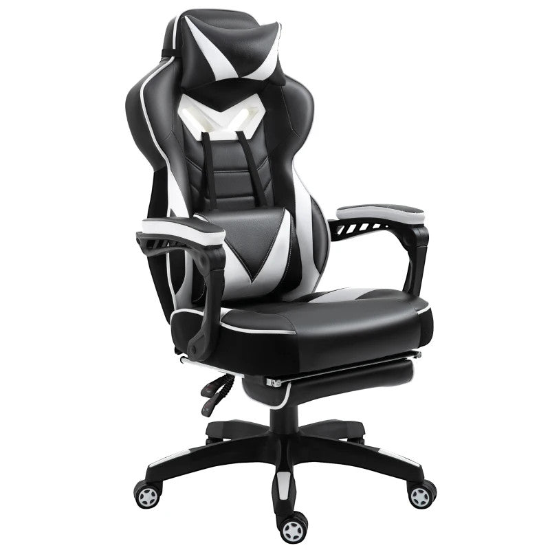 Maplin Ergonomic Racing Adjustable Reclining Gaming Office Chair with Headrest, Lumbar Support & Retractable Footrest (Grey)