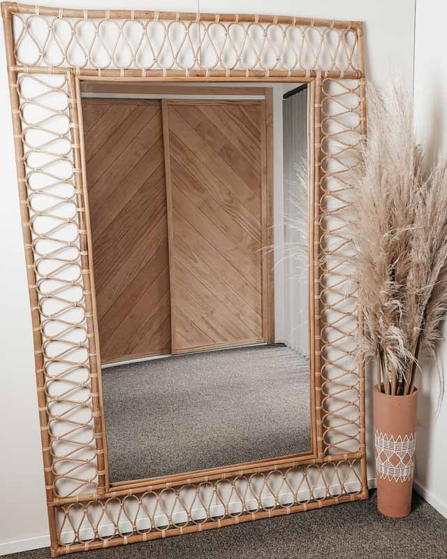 large rattan floor mirror