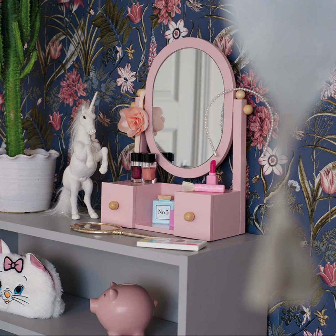 De waarheid vertellen slank catalogus Roze houten kaptafel met spiegel – Knock Knock Kids