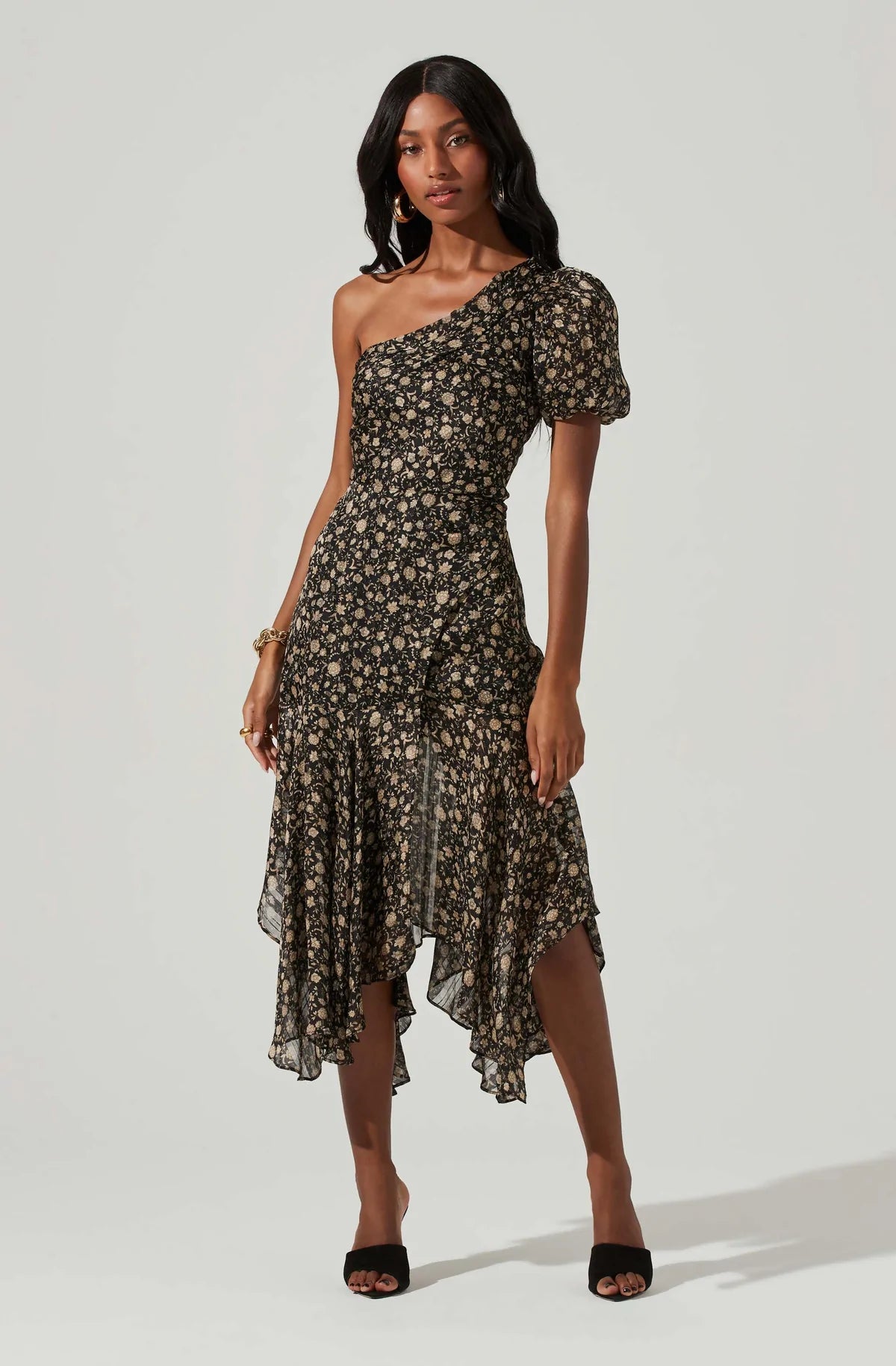 Santorini Floral One Shoulder Dress