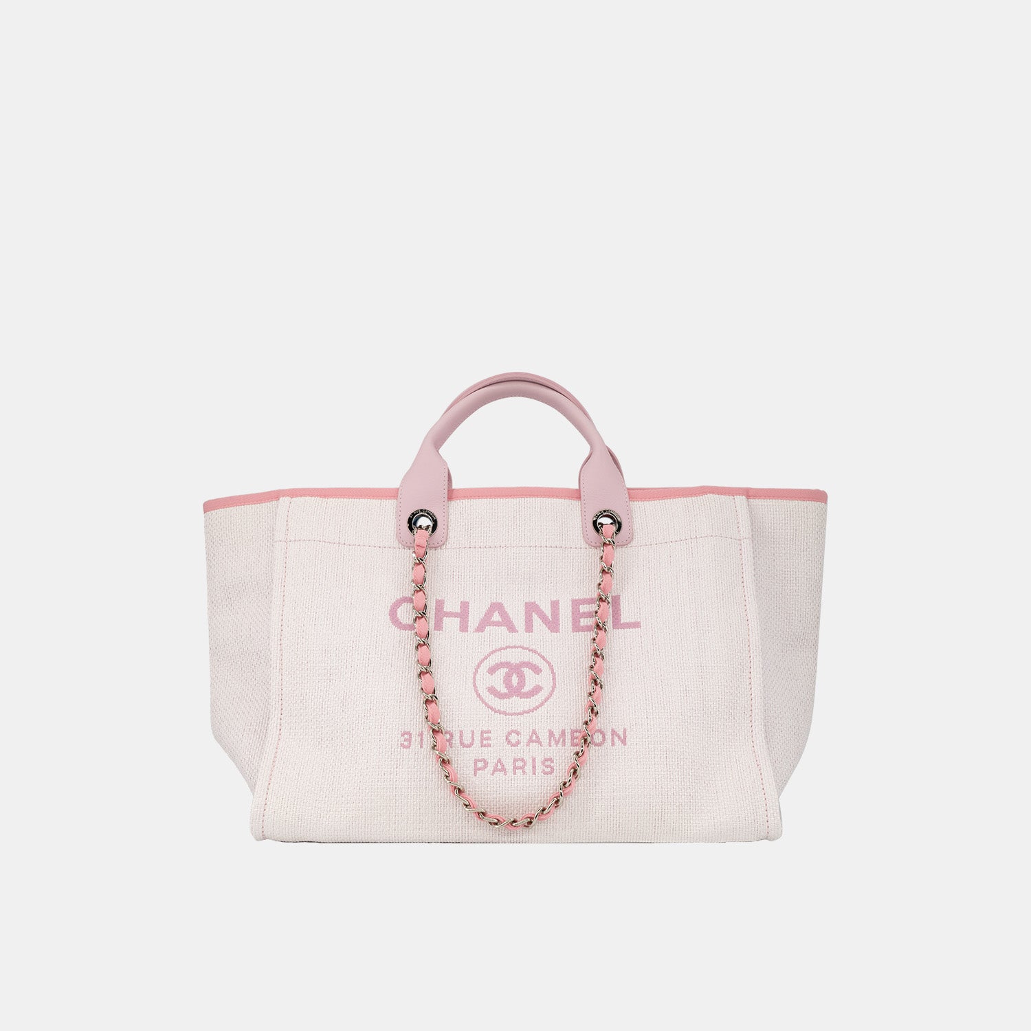 chanel pink canvas tote