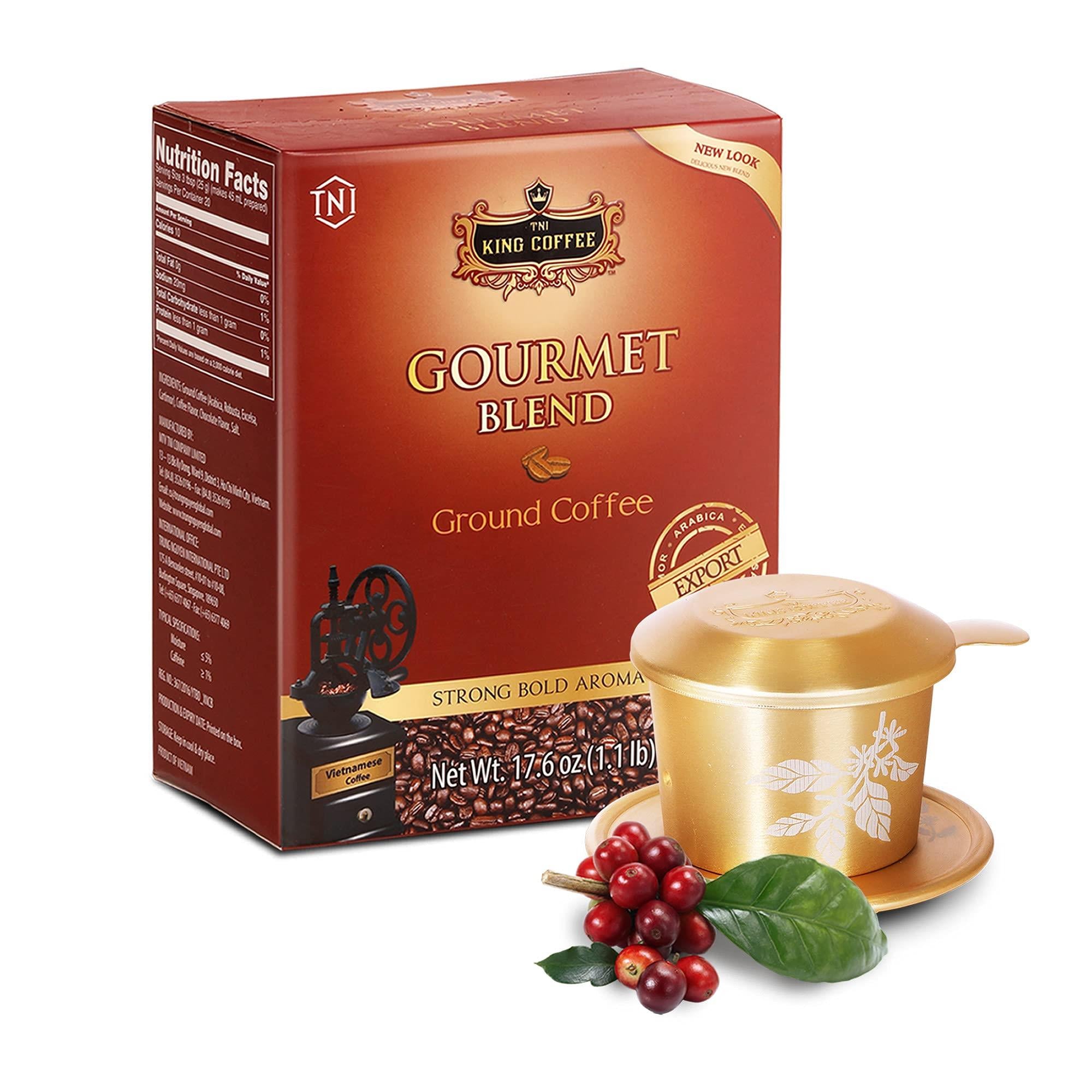 King Coffee Gourmet Blend Premium, Vietnamese Ground Coffee 500g (17.6 oz), Trung Nguyen International Coffee Arabica Robusta Roast, Strong, Bold Aroma & Taste, Pack of 3