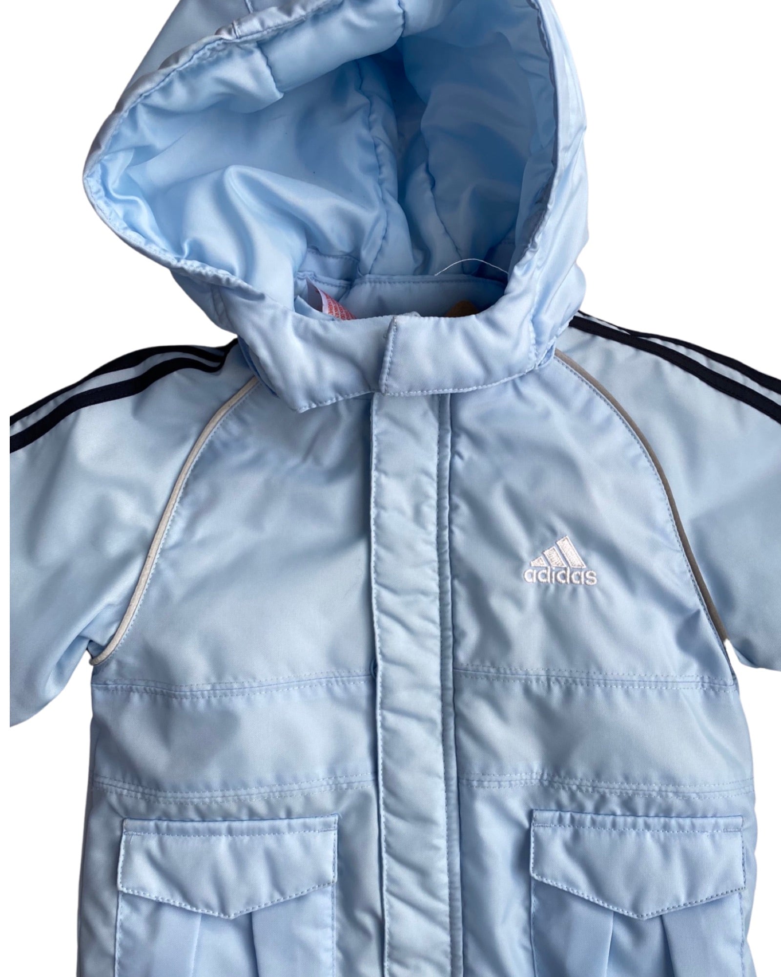 Vintage baby blue Adidas 3 stripe jacket with detachable hood – Tot shop