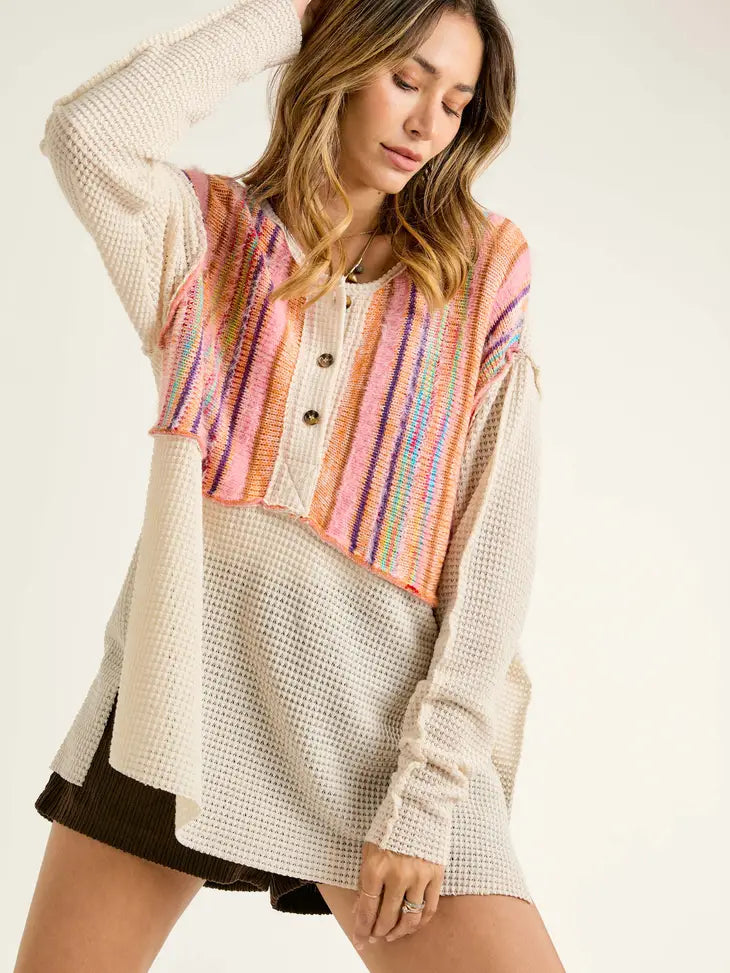 Button Down Round Neck Top