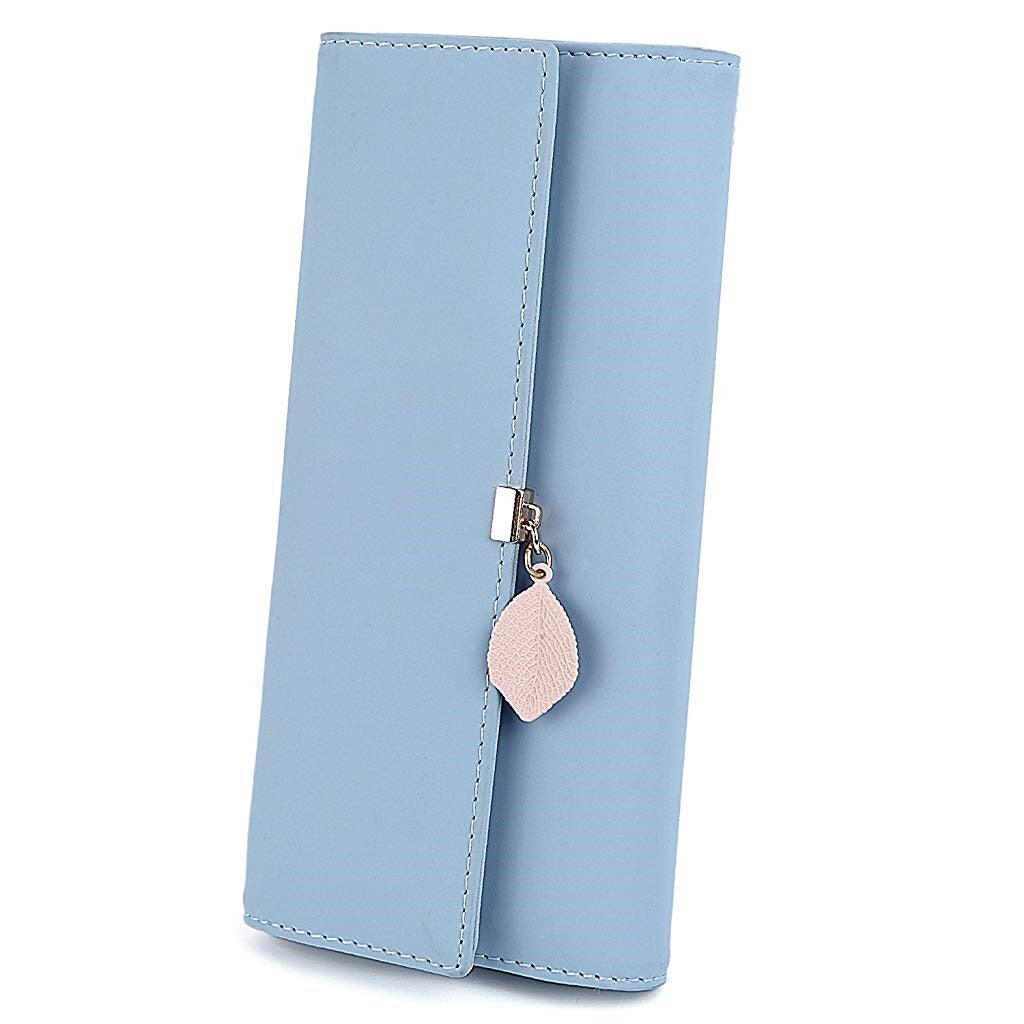 CALIYO Wallets for Women PU Leather Leaf Women Wallet Large Capacity Pendant Card Holder Phone Checkbook，Wallets Women Coins Zipper Pocket with ID Window,Old Rose 