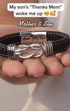 "Moeder en zoon voor altijd met elkaar verbonden" Handgemaakte gevlochten lederen armband