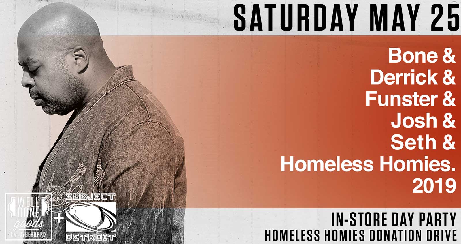 Dj Bone, Homeless Homies Party benefit, Movement weekend Sat May 25