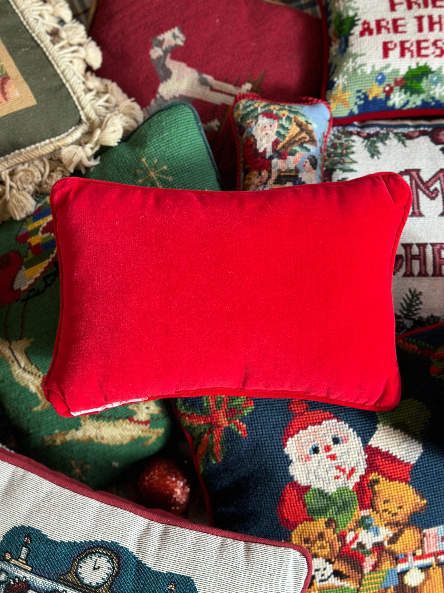 Santa Needlepoint Pillow, 12x8”