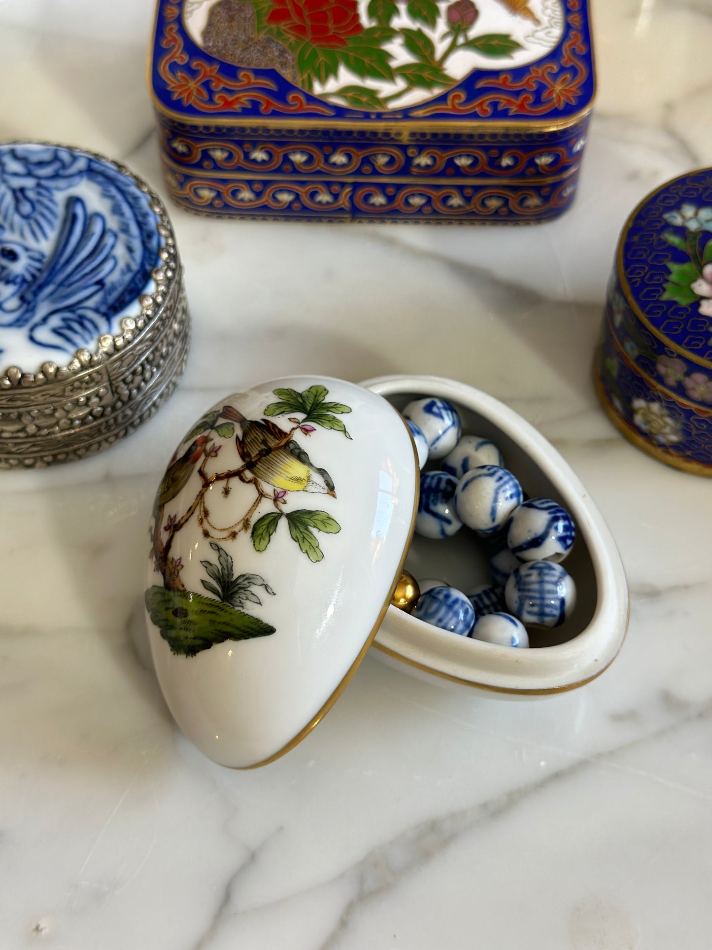 Herend Rothschild Bird Egg Bonbonniere Box - Pristine!
