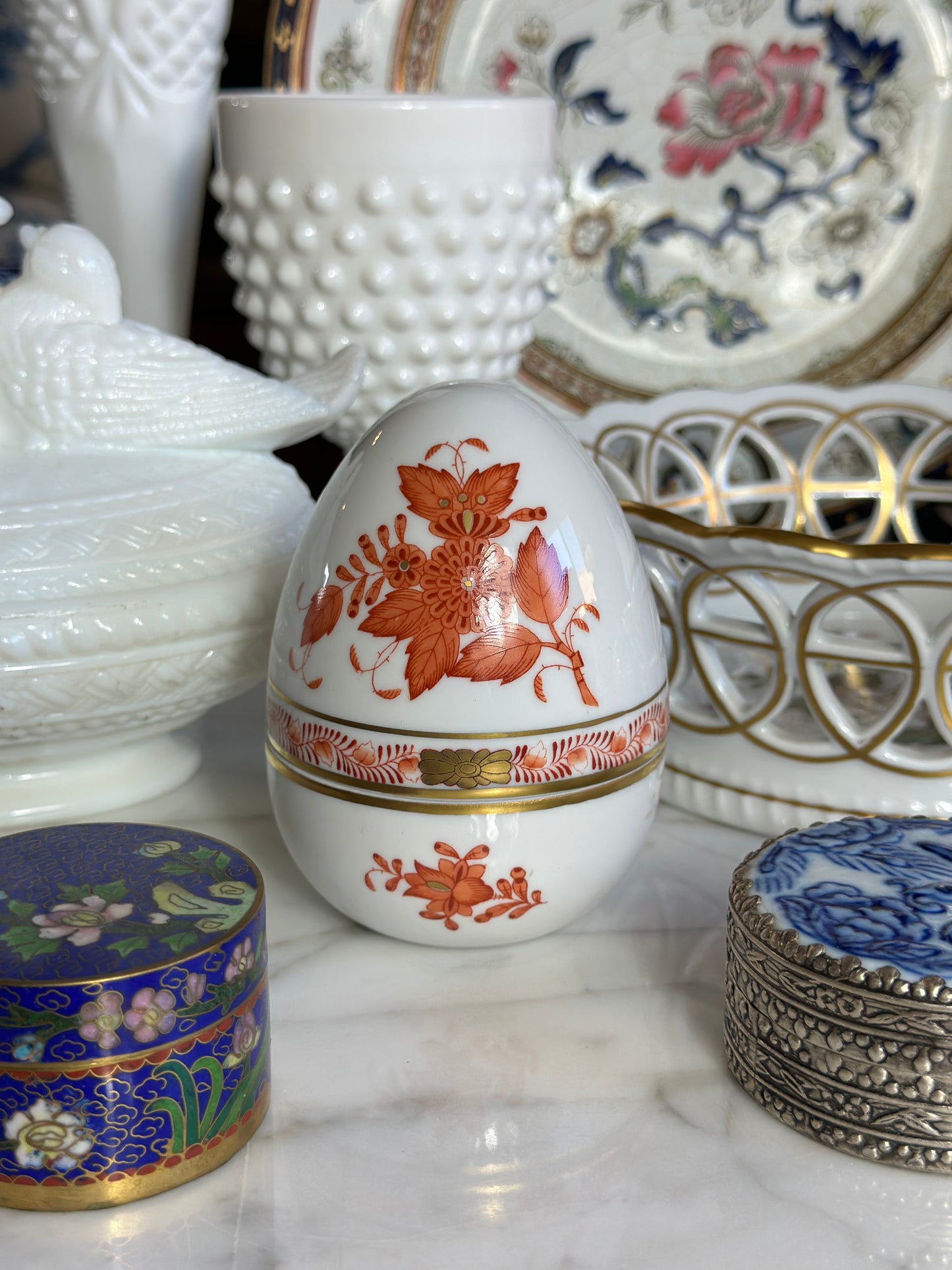 Herend Chinese Bouquet, Rust Bonbonniere Standing Egg Box -Pristine!